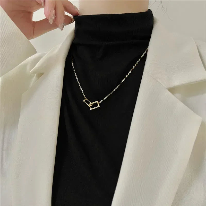 DL Shiny Crystal Geometric Clavicle Chain Necklace