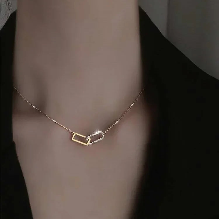 DL Shiny Crystal Geometric Clavicle Chain Necklace