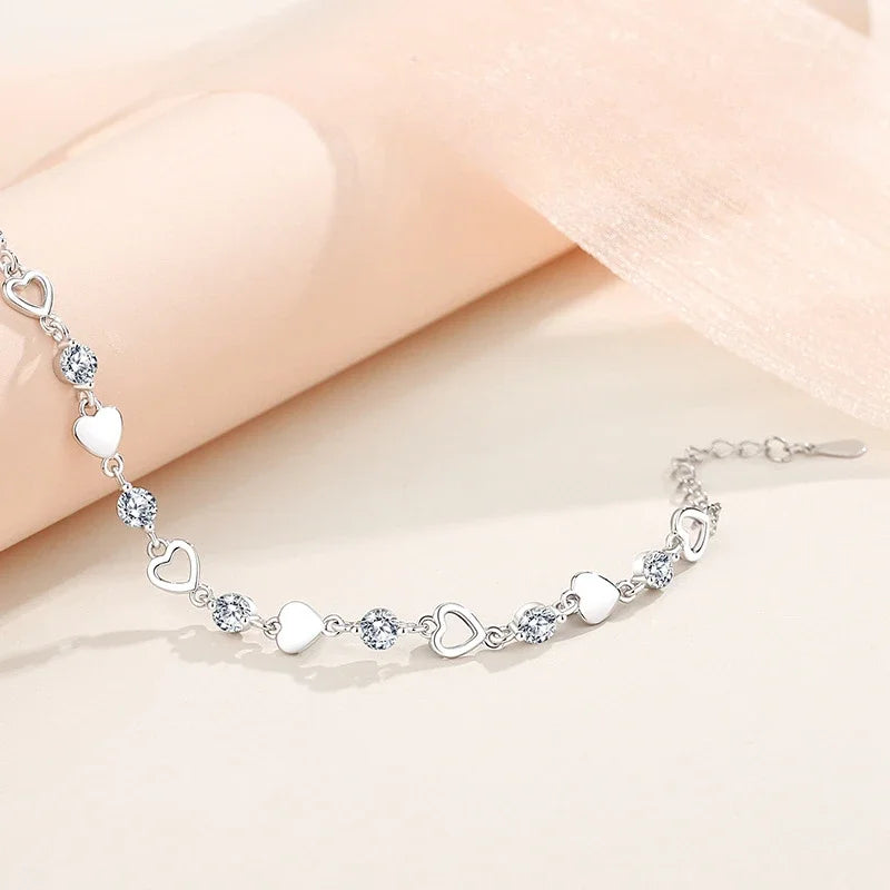 DL Sterling Silver Heart Shaped Bracelet For Women