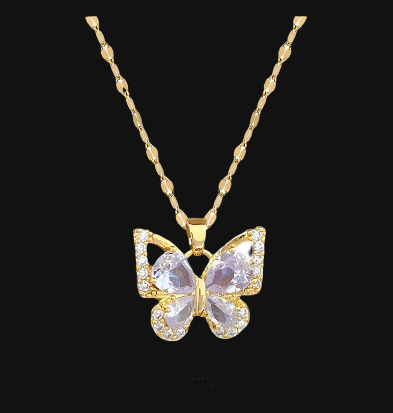 DL Rhinestone White Clear Butterfly Necklaces