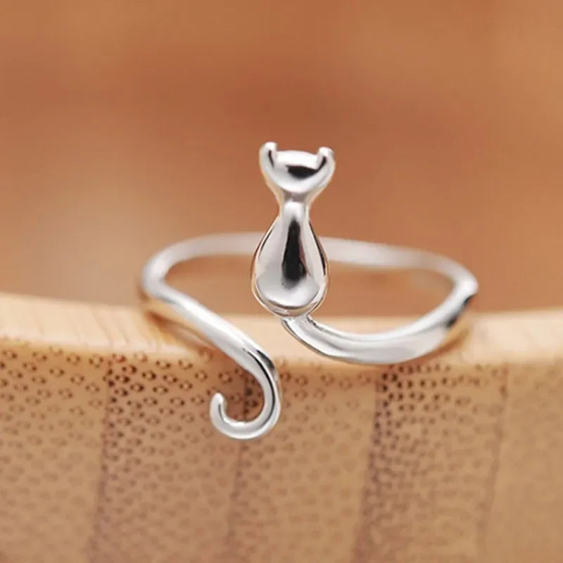 DL Sterling Silver Cat Rings For Women