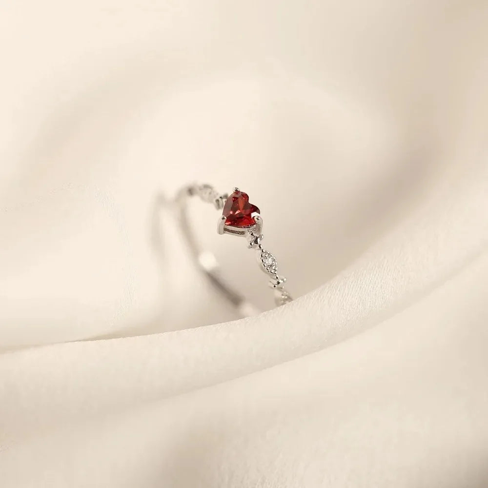 DL Luxury Red Heart Crystal Opening Rings for Women