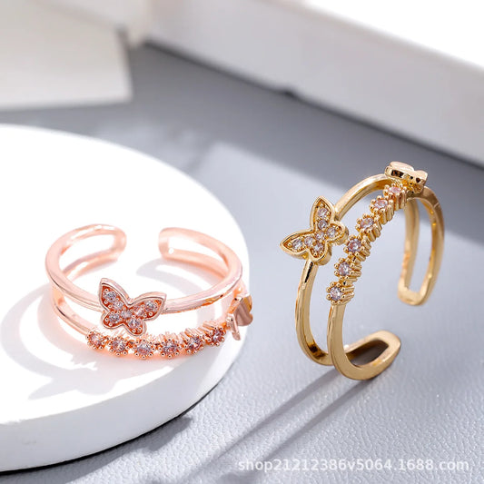 DL Exquisite Zircon Double Opening Butterfly Ring For Woman