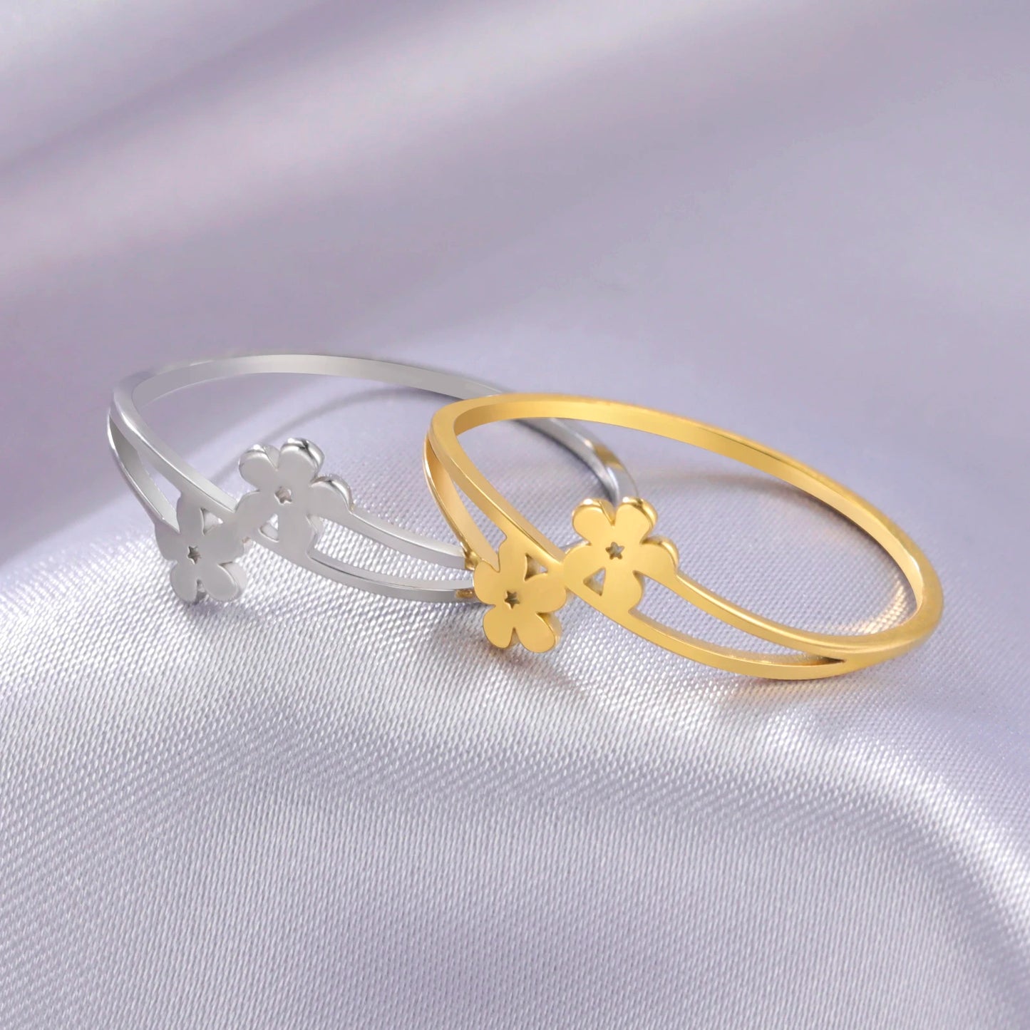 DL Stainless Steel Small Elegant Flower Ring