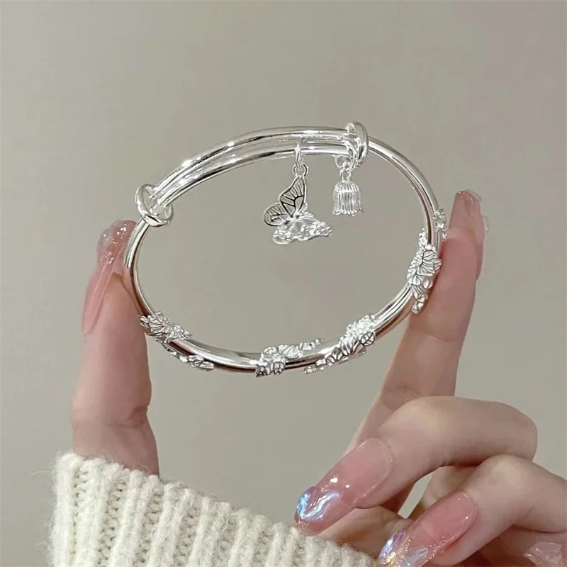 DL Korean Delicate Bow Bell Heart Bangle for Women