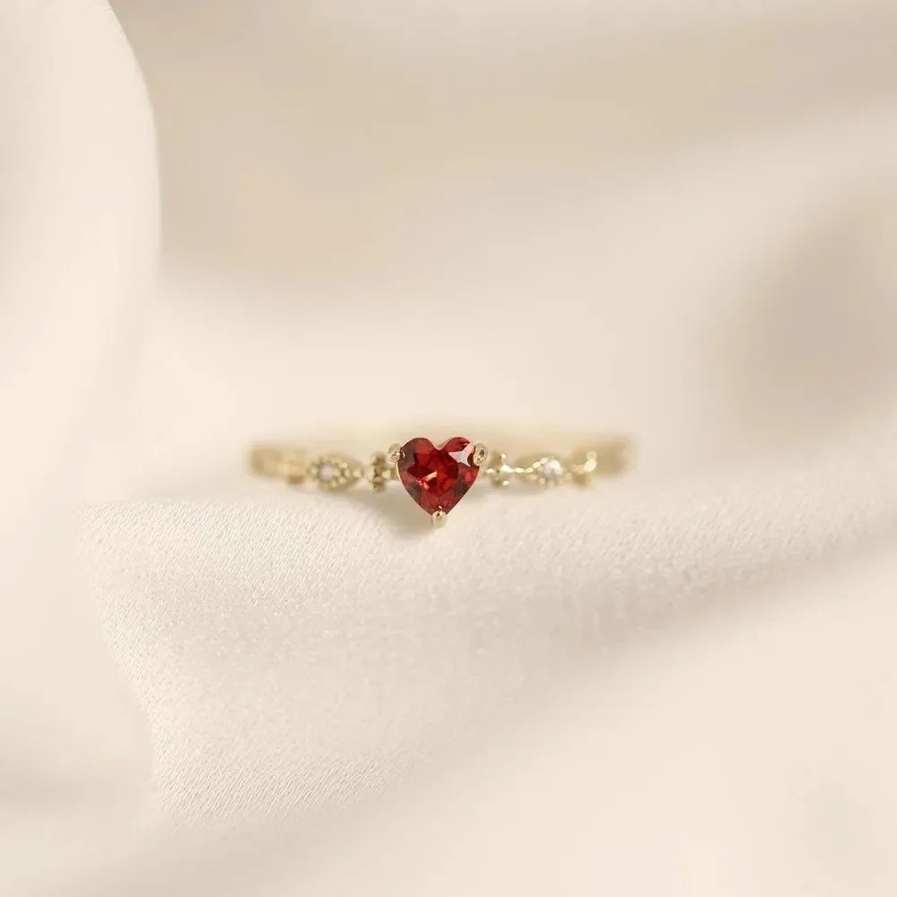 DL Luxury Red Heart Crystal Opening Rings for Women