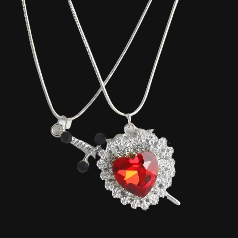 DL Heart and Sword Zircon Pendant Necklace for Women