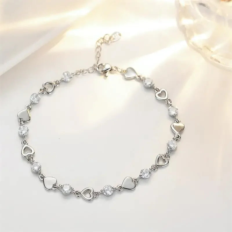 DL Sterling Silver Heart Shaped Bracelet For Women