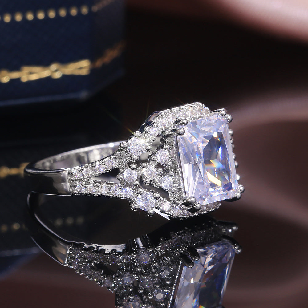 DL Square Crystal Zircon Stone Women Ring