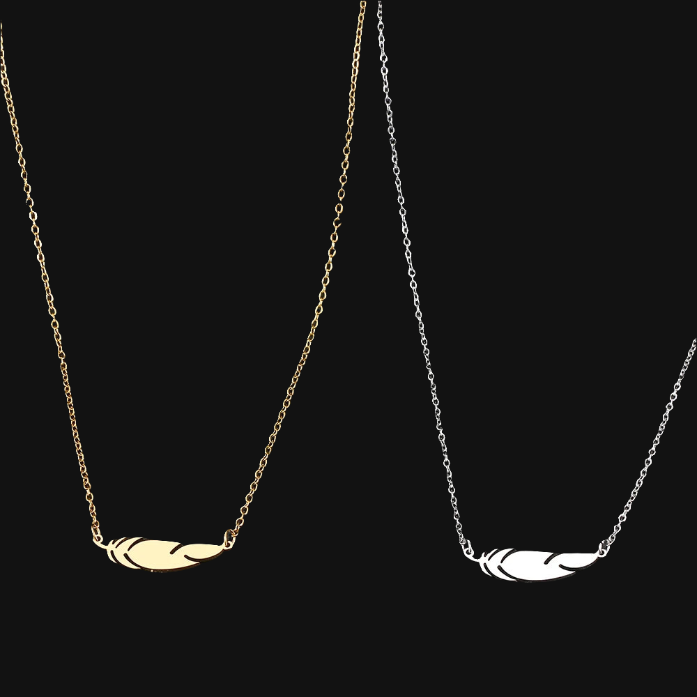 DL Simple Feather Charm Pendant Necklace For Women