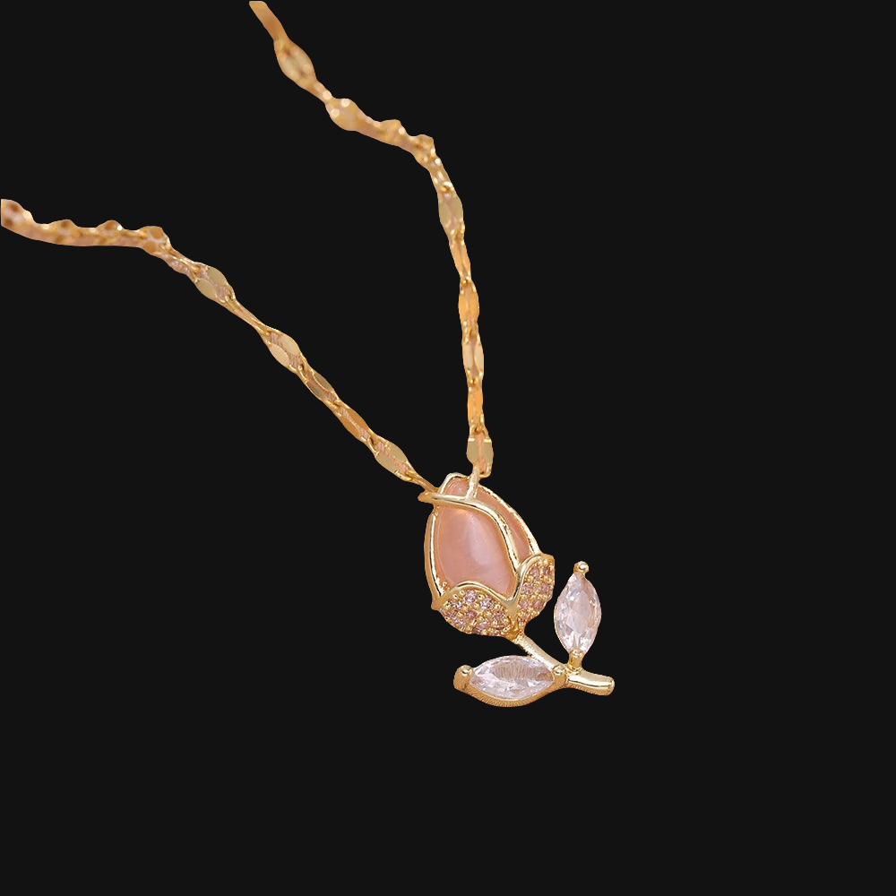 DL Sweet Romantic Pink Tulip Pendant Necklaces for Women