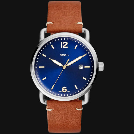 DL FOSSIL THREE-HAND DATE BROWN LEATHER WATCH